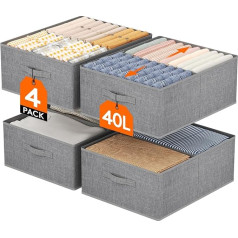 Lifewit Large Set of 4 Storage Boxes, Foldable Wardrobe Storage Basket with Removable Divider, Fabric Storage Drawer with Handle for Clothes, Trousers, Socks, 50 x 40 x 20 cm