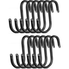 Brute Strength - S-Hooks Wrapped with Full Grain Leather - Pack of 12 - Black - 10 cm Stainless Steel Metal Hanger Hanging Hooks for Kitchen, Workshop, Bathroom