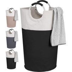 IHOMAGIC Foldable Laundry Hamper with Handles, 95 L, Freestanding Laundry Container, Collapsible, Laundry Bag for Dirty Laundry, Laundry Sorter Storage Basket for Bottles, 39 x 39 x 79 cm, Black
