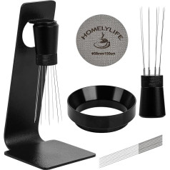 WDT Tool Espresso Puck Strainer, 58 mm Espresso Accessory Kit - 150μm Puck Sieve Set, 0.25 mm 316 Stainless Steel 8 Needles Coffee Distribution Stirrer, Dosing Funnel for Barista