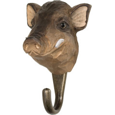 WILDLIFEGARDEN Wildlife Garden WG503 Wild Boar Hook, Hand Carved Animal Hook Made of Wood and Metal, European Animals Collection