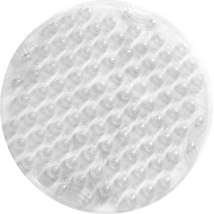 Shower Mat, Round Non-Slip Bath Mat with Suction Cup, Massage Function, Anti-Mould and Antibacterial Rubber Shower Mat for Children, with Drainage Holes, Machine Washable (Transparent White)