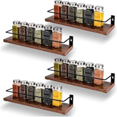 Miorkly 4-Piece Set Spice Rack Wall No Drilling (40 x 9.5 x 7 cm), Kitchen Shelf Acacia Wood Cabinet, Spice Organiser, Shelf Kitchen Wall, Spice Holder & Spice Racks Hanging, Spice Rack, Spice Rack