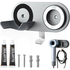 NathrBTV Hair Dryer Holder, Hair Dryer Holder, Wall, No Drilling, for All High Speed Magnetic Hair Dryers, Hair Dryer Holder for Wall (Aluminium Alloy, Grey)