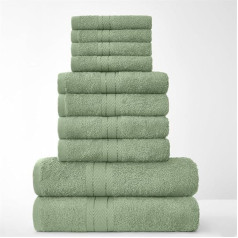 GC GAVENO CAVAILIA SOFT TOWELS - 10 Piece Bathroom Towel Set, Premium Water Absorbent Towel, 4 Face, 4 Towels, 2 Bath Towels, 450gsm Washable Towels, Sage Green