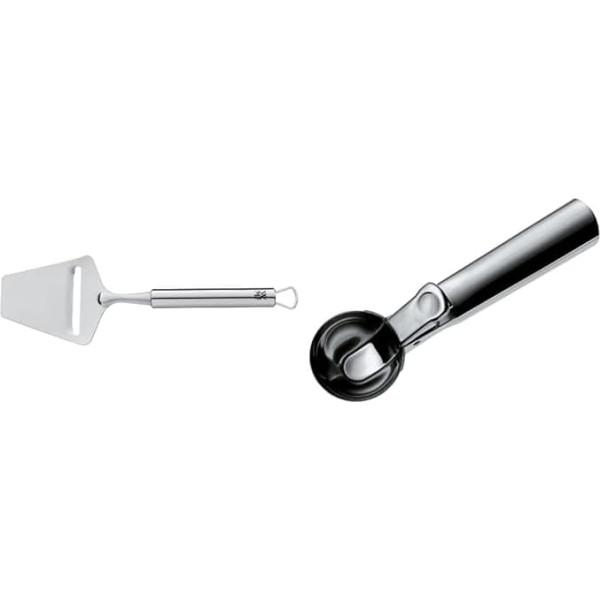 WMF Cheese Slicer 24 cm Profi Plus Cromargan Stainless Steel Partially Matted Dishwasher Safe & Gourmet Ice Cream Scoop 18 cm, Ice Cream Spoon with Ejector, Polished Cromargan Stainless Steel