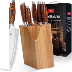 WILDMOK 7 Piece Knife Block Set, German Steel Chef's Knife Set, Precious Pakkawood Handle, for Kitchen Knife Block Set
