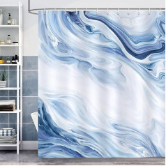 Bonhause Shower Curtain Marble Blue White Modern Abstract Shower Curtains 180 x 180 cm Anti-Mould Waterproof Polyester Fabric Washable Bathroom Curtain for Bathroom with 12 Hooks