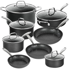 Granitestone Pro - Hard Anodized Pots and Pans 13 Piece Premium Cookware Set with Ultimate Non-Stick Coating Diamond and Mineral Coating Oven and Dishwasher Safe Black