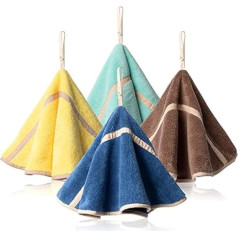 Newdvmmss 4 Pack Hanging Towel with Hanging Loop Absorbent Coral Fleece Bathroom Towels Soft Thick Dish Towel Towel Round Towels (4 Color B)