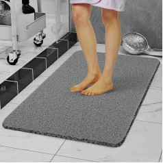 IDYFODOL Luffah Shower Mat Non-Slip Anti Mould 60x40cm with Shower Foam PVC Machine Washable Bath Mats for Indoor Outdoor Rectangle Grey