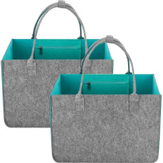 Huiguli Pack of 2 Large Felt Shopping Bag, XXL Foldable Firewood Bag, 30 L Felt Bag Storage with Compartments for Firewood, Trips, Picnic, Shopping, Clothes Basket, Toy Bag, 40 x 27 x 27 cm