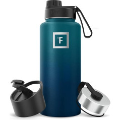 IRON °FLASK Sports Water Bottle - 32 Oz, 3 Lids (Spout Lid), Vacuum Insulated Stainless Steel, Hot Cold, Modern Double Walled Canteen