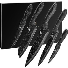 EUNA 5 Piece Kitchen Knife Sets Professional Sharp Chef's Knife Sets with Cover and Gift Box Durable Cooking Set of Kitchen Knives (Black and White)
