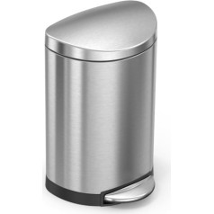 simplehuman CW1833 10L Semi-Round Pedal Bin, Small Bin for Bathroom Bedroom Office, Strong Steel Pedal, Silent Soft Close Lid, Inner Bucket, Non-Skid Base, Fingerprint-Proof, Brushed Stainless Steel