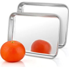 HaWare Small Oven Tray Set, 2 Pieces, Stainless Steel, Biscuit Baking Tray, Pan for Cooking/Baking/Serving, 26.5 x 20.4 x 2.5 cm, Healthy and Non-Toxic, Rustproof, Easy to Clean Dishwasher S afe