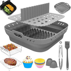 Bestash Hot Air Fryer Accessories, 14 Pieces Hot Air Fryer Accessories, Airfryer Silicone Mould Accessories for Cosori, Philips, Cecotec 4.7-6.4L Square Airfryer (Grey)