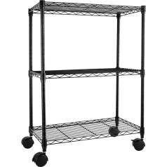 HealSmart Heavy Duty 3-Shelf Shelving with Wheels, Adjustable Storage Units, Steel Organiser Wire Rack, 23