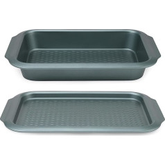 Progress COMBO-7735 Shimmer Collection Non-Stick Oven Tray Set, Includes Baking Tray and Roaster, 39 cm, Carbon Steel, Perfect for Sunday Roasting, Traybakes, Biscuits, Green