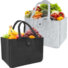 PRZRAO Pack of 2 XXL Felt Bag Shopper 39 x 26 x 20 cm Shopping Basket Shopper Foldable Felt Bags Shopper Beige Grey Felt Bag Shopping Bag for Grocery Shopping Storage Home, black