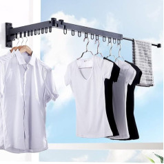 uyoyous Aluminium Clothes Airer Retractable 164 cm Clothes Rail Wall Mounted Foldable with 20 Hooks Space Saving Clothes Airer Extendable with Towel Holder for Balcony, Bedroom, Bathroom