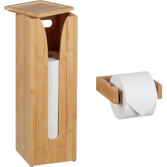 Relaxdays Toilet Roll Holder Set, Bamboo, 4 Rolls, Wall Mounted Toilet Roll Holder & Replacement Roll Holder Standing, Natural