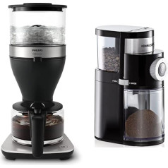Philips Filter Coffee Maker - 1.25L Capacity, up to 15 Cups, Boil & Brew, Black/Silver (HD5416/60) & Rommelsbacher EKM 200 Coffee Grinder, Capacity Bean Container 250 g, 110 W, Black