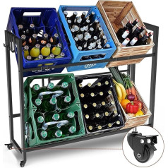 ITEFDTUTNE Drinks Crate Rack 6 Boxes, Black Metal Freestanding & Extremely Stable Height Adjustable Video Instructions 6 Pack Holder & 4 Hooks Drink Rack - Box Rack