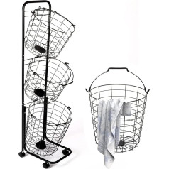ybaymy Laundry Basket on Wheels 3 Compartments Large Laundry Hamper 126 x 36 x 33 cm Metal Mobile Laundry Basket with Handles Laundry Hamper Laundry Trolley Space Saving for Bathroom Laundry Room
