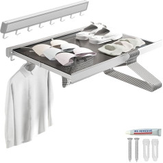 MAGIC SELECT Wall-Mounted Washing Line, Foldable Washing Line with Retractable Clothes Airer for Patio, Bedroom, Kitchen, Compact Aluminium. 44 x 4.7 x 2.2 cm