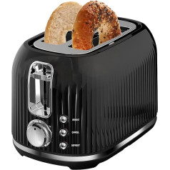 2 Slice Toaster, 1.5 Inch Wide Slots, 6 Browning Levels, Removable Crumb Tray, Defrost, Reheat, Cancel, High Lift Function, Easy to Clean - Black