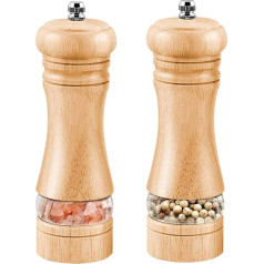 Salt and Pepper Mill, Pepper Mill, Manual Salt Mill, Wooden Spice Mill, Ceramic Grinder, Set of 2, Pepper Shaker, Can Also Be Used as Kitchen Storage & Organisation, 16.7 cm