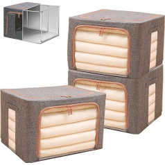 Stackable Cube Collapsible Clothes Storage Boxes with Metal Frame Zipped Storage Bags Transparent Window and Carry Handles for Blankets, Bedding