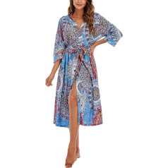 Magic Armor Women's Bathrobe Lightweight 3/4 Sleeve Dressing Gown Soft and V-Neck Kimono Robes Long Sleepwear with Pockets S–XXL