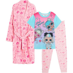 LOL Surprise Girls Dressing Gown & Pajamas Matching 3 Piece Set Kids Robe with Pajamas Sleepwear