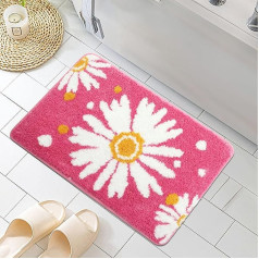 Ubaywey Small Daisy Bathroom Rug Cute Daisy Bath Mat Non-Slip Washable Bath Mat Flower Bath Mat Soft Microfiber Bathroom Rug