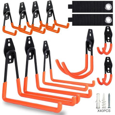 DSYZWEE Garage Wall Hooks, Pack of 10 Heavy Duty Double Hooks and 2 Cable Ties, Heavy Duty Storage Double Hooks for Tools, Bicycles, Garden Tools (Orange)