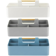 EZOWARE Set of 3 Stackable Organiser Caddy with Handle, Large Carry Box Storage Baskets with 5 Compartments for Bathroom, Children's Room, Crafts, Sewing Utensils - 3 Colours