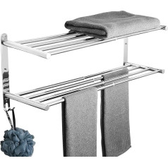 Towel Rail Extendible 43-78 cm Stainless Steel No Drilling Towel Rail Wall Shelf Suitable for Bathroom Kitchen Bath Towel Holder (Double Layer Shelf)