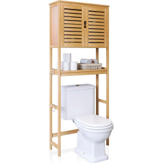 SMIBUY Bathroom Storage Shelf with Cabinet, Bamboo Over the Toilet Organiser Rack, Freestanding Toilet Space Saver with 3-Tier Adjustable Shelves (Natural)