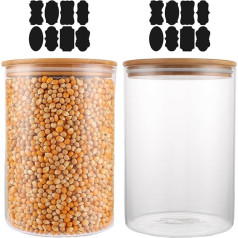MUXHEL Pack of 2 Storage Jars with Lid, 2500 ml Glass Storage Jars, Airtight with Bamboo Lid, Storage Jar with Label & Pen for Home, Kitchen, Food Storage