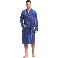 FashGudim Men's Cotton Lightweight Thin Short Dressing Gown Checked Summer Shawl Collar Tartan Pattern