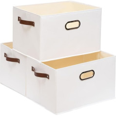 Yawinhe Foldable Storage Boxes with Handles, Fabric Storage Box, Washable, Open Fabric Box, for Bedroom, Clothes Storage, White, 33 x 23 x 20 cm, Pack of 3