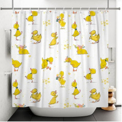 Ttincceer Yellow Duck Shower Curtain with Hooks, Cartoon Cute Animal Duck Pet Bathroom Curtain Funny Animal Yellow Flower Bathroom Curtain Waterproof Bath Curtain 180 x 180 cm