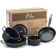 Pentole Agnelli Aluminium 3 Mm. Casserole & Omelette Pan Sets, Colour-Black, 2 Person