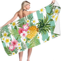 Queenshin Large Green Stripes Pineapple Beach Towels, Microfibre Towels, Fitness Towel, Sauna Towel, Bath Towel for Men and Women, 75 cm x 150 cm