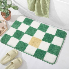 McEu Bathroom Rug Non-Slip Washable 45 x 65 cm Bath Mat Absorbent Bath Mat Quick Drying Bath Mat Soft Microfibre with Square Green