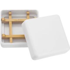sourcing map Wooden Soap Holder Removable Self Draining Square with Lid Bamboo Soap Tray for Shower (Twin Pack, Right Angle, White)