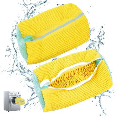 Pack of 2 Shoe Wash Bags Washing Machine, Shoes Wash Bag Sneaker, Washing Machine Laundry Net Shoes, Shoe Wash Bag 360° Cleaning, Shoe Bag for Washing Machine Dryer (Yellow)