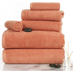 Lavish Home 100 Percent Cotton Towel Set, Zero Twist, Soft and Absorbent 6 Piece Set With 2 Bath Towels, 2 Hand Towels and 2 Washcloths (Brick)